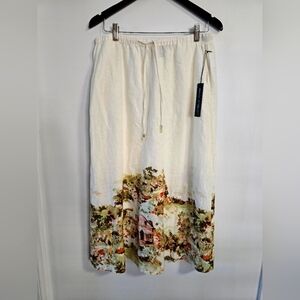 Tahari A Line Midi Cream Linen Skirt Size M Nature Motiv Pockets